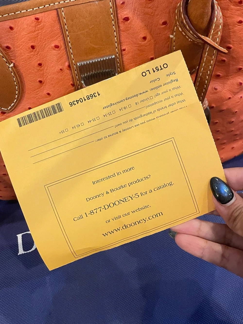 Dooney & Bourke Orange Ostrich-Embossed Leather Satchel with Tan Trim